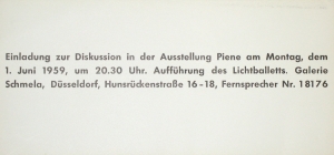 Piene, Otto - 1959 - Galerie Schmela (Einladung)