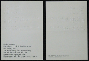 Jacquet, Alain - 1970 - Galerie Der Spiegel Köln (the clear book & braille work)