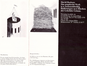 Hockney, David - 1970 - Galerie Der Spiegel Köln (Das graphische Werk u.a. neununddreißig Radierungen zu 6 Märchen der Gebrüder Grimm / Einladung)
