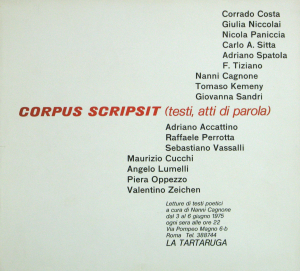 Anonym - 1975 - Galleria La Tartaruga Roma (Corpus Scripsit - testi, atti di parola - Letture di testi poetici a cura di Nanni Cagnone)