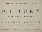 Bury, Pol - 1950 - Galerie Apollo Bruxelles (Einladung)